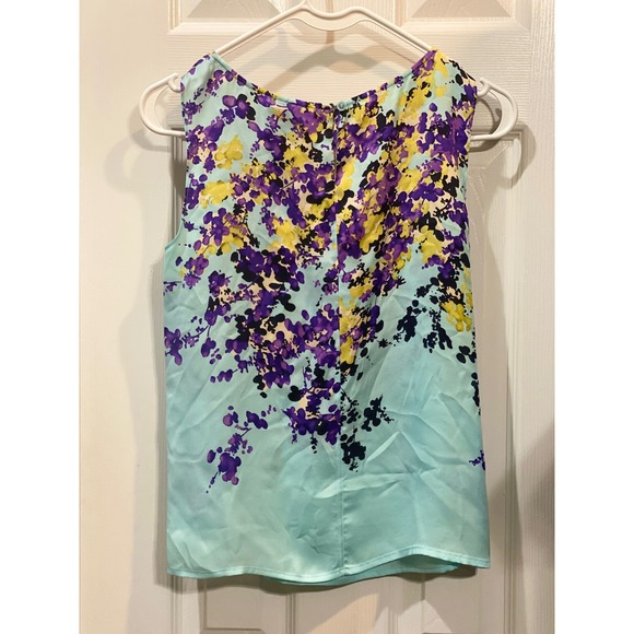 Talbots Petites Floral Print Sleeveless Blouse Casual Top Purple Yellow 2P - Picture 3 of 4